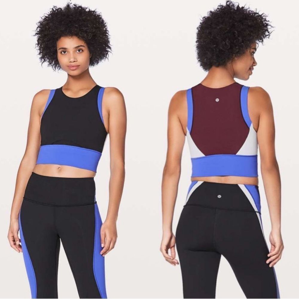 Lululemon longline sports bra crop tank high neck color block size 6
